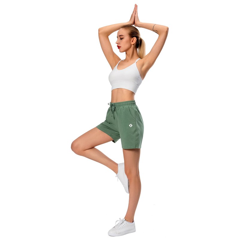 Ksmien Bermudas de algodón de punto para mujer con bolsillos