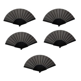 Floatdream Pack of 5 Folding Fans, Hand Fans, Chinese Hand Fans, Folding Oriental Fabric Fans, Suitable for Home Accessories, DIY Decoration, Stage Props (Black)