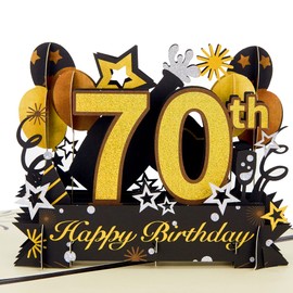 HOMANGA Happy 70th Birthday Pop Up Card, 70th Birthday Card with Note and Envelope, 70th Birthday Gifts for Husband, Wife, Men, Women, 70 Years 3D Pop Up Birthday Greeting Card 6" x 8"