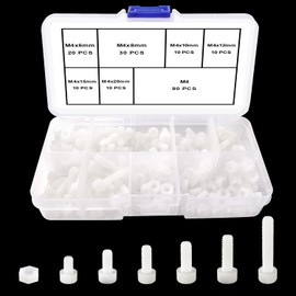 Lyeteung 90 Sets 6 Sizes M4 Nylon Plastic Screws and Nuts Kit, Nylon Socket Cap Screws, Plastic Hex Nuts, for Fastening, White