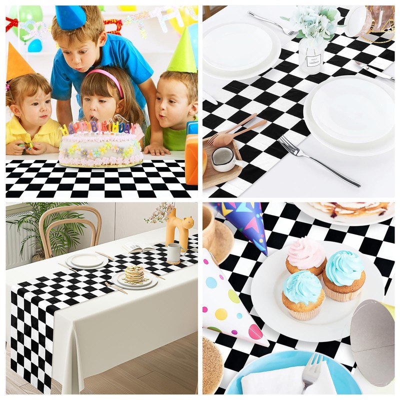 DEMIUKO 6PCS Checkered Table Runner Black White Party Table Decor