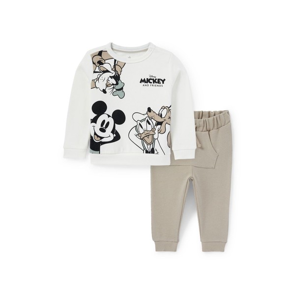 C&A Set Baby Boys Cotton Regular Fit Plain Colours Mickey Mouse Print, cream white
