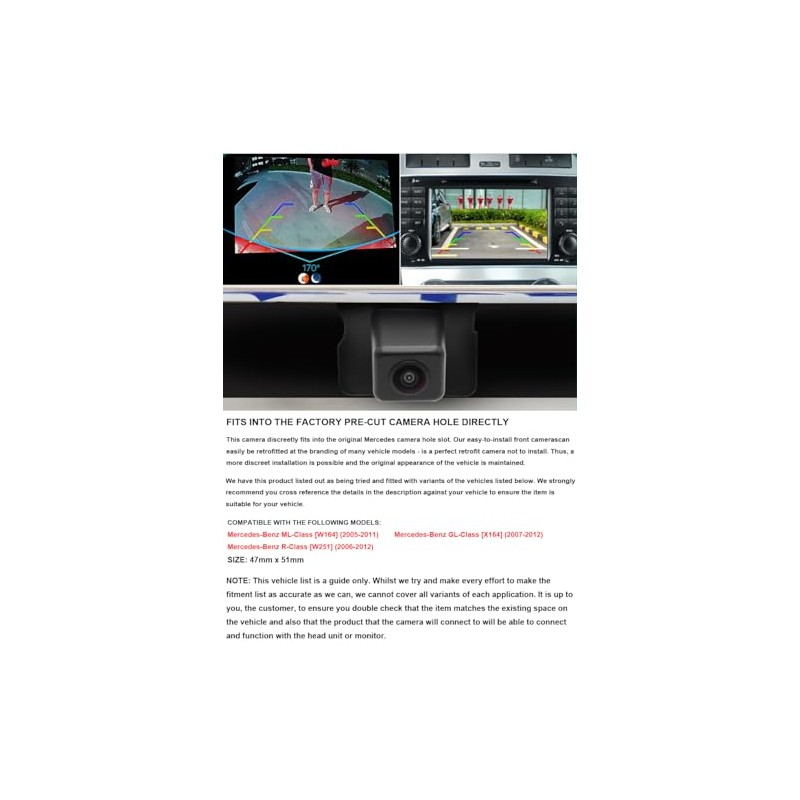 car reverse camera reversing camera Compatible with Car Mercedes ML-Class