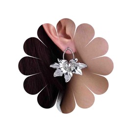 TseenYi Boho Flower Hoop Earrings Silver Large Flower Earrings Metal Big Floral Drop Earrings Punk Flower Exaggerated Earrings Huge Floral Earrings Statement Metal Earrings