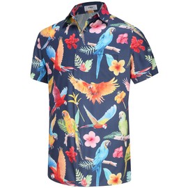 KYKU Bird Shirt Novelty Hawaiian Shirts for Men Button Down with Pockets, Colorful, M