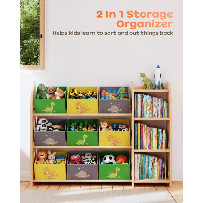 yoopin Toy Storage Organizer with 3 Shelves and 9 Bins,