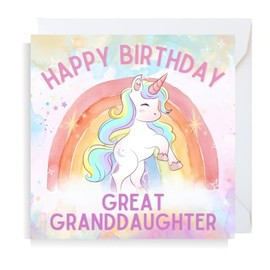 Second Ave Cute Pink Unicorn Great Granddaughter Square Birthday Greeting Card for Girl