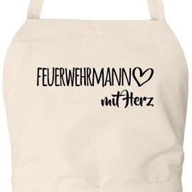 Huuraa Apron Fireman with Heart Gift Cotton Fireman Gift Idea, natural, One size fits all