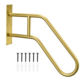 uxcell Wall Mounted Handrails for Outdoor Steps, Hand Rail for 1-3 Stairs, U-Shaped Stair Handrails (22.8" Length,18.5" Height) for Garden Garage Porch Patio Steps Gold
