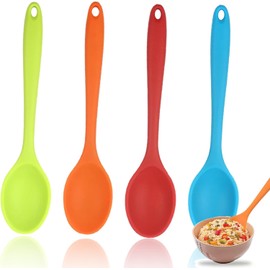 4 Cucharas De Silicona Para Cocinar, Utensilios De Cocina De Alta Resistencia Al Calor, Diseño Ergonomico Con Mangos Antideslizantes, Ideales Para Cocina Diaria Y Preparacion De Alimentos