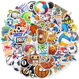 100 Pack Sports Stickers, Sports Football Soccer Baseball Basketball Party Favors, Sports Ball Stickers for Water Bottles Laptop, Birthday Decorations