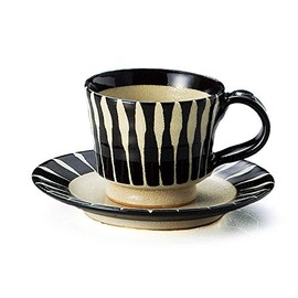 ヤマキイカイ Yamaki Ikai L1283 Cup & Saucer, Black, Tokusa Coffee, Bowl Plate, Cup/4.7 x 3.9 inches (12 x 10 x 7.5 cm), Saucer/Plate Diameter: 5.1 inches (13 cm)