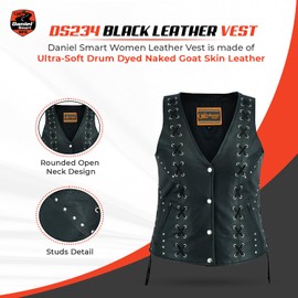 Daniel Smart Women Leather Vest – Unique Leather Vest with laced up Sides Detailed Leather Vest with Multifunctional Pockets (Medium)