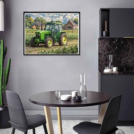 QACEYID 5D Diamond Art DIY Kits Green Tractor Farm Diamond Painting Full Round Drill Rhinestones Crystal by Number Embroidery Arts and Crafts for Living Room Bedroom Home Wall Decor 12x16 inch