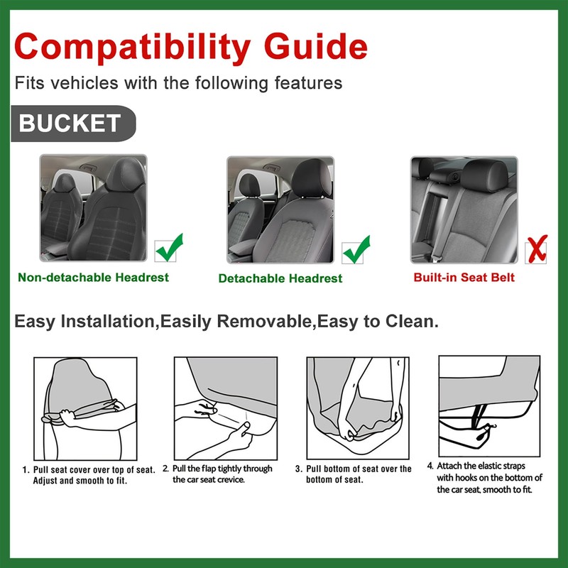 Motoforti High Back Bucket Auto Car Seat Cover,Polyester, Green Long-lasting