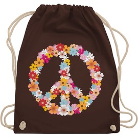 Shirtracer - Gym Bag Backpack - Sayings Statement - Peace Flower Power - Hippie Peace Sign Peace Sign 90s 70s, 11 Brown