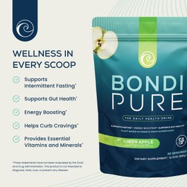 Bondi Pure - Daily Health & Detox Drink - Promote Gut Health & Energy Support During a Cleanse or Intermittent Fasting - Plant-Based Fibers, Alkalizing Super Greens - Green Apple (2-Pack)