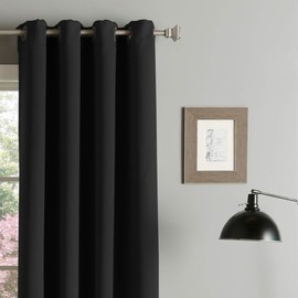 Best Home Fashion Premium Thermal Insulated Blackout Curtains - Antique Bronze Grommet Top - Black - 52" W x 120" L - Tie Backs Included (Set of 2 Panels)