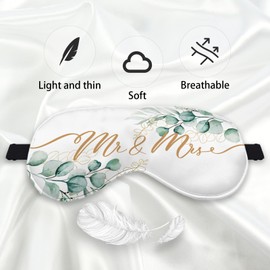 Kdqua Mr and Mrs Eye Mask, Blindfold Wedding Games for Reception, Groom and Bride Sleep Mask for Couples, Wedding Night Bride to Be Silk Blackout Eye Mask for Sleeping, Adjustable Straps Sleep Mask