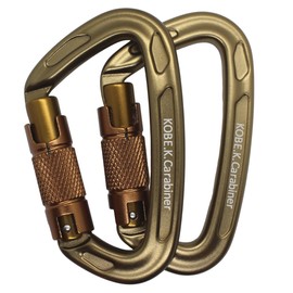 Kobe Kagayaki Carabiner, CE Certified, Load Break: 5291 lbs (2400 kg/24 kN), Aluminum, Weight 2.0 oz (57 g), Auto Locking, Twist to Unlock, [Set of 2], Color: Desert Brown
