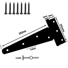 KAIISSA Pack of 2 T-Hinges Stainless Steel High Performance T-shaped Hinges Triangle Door Hinge, Black T-Hinges, Ideal for Gates, Shed Doors and Barn Doors, 8 Inch 200 mm, with Screws