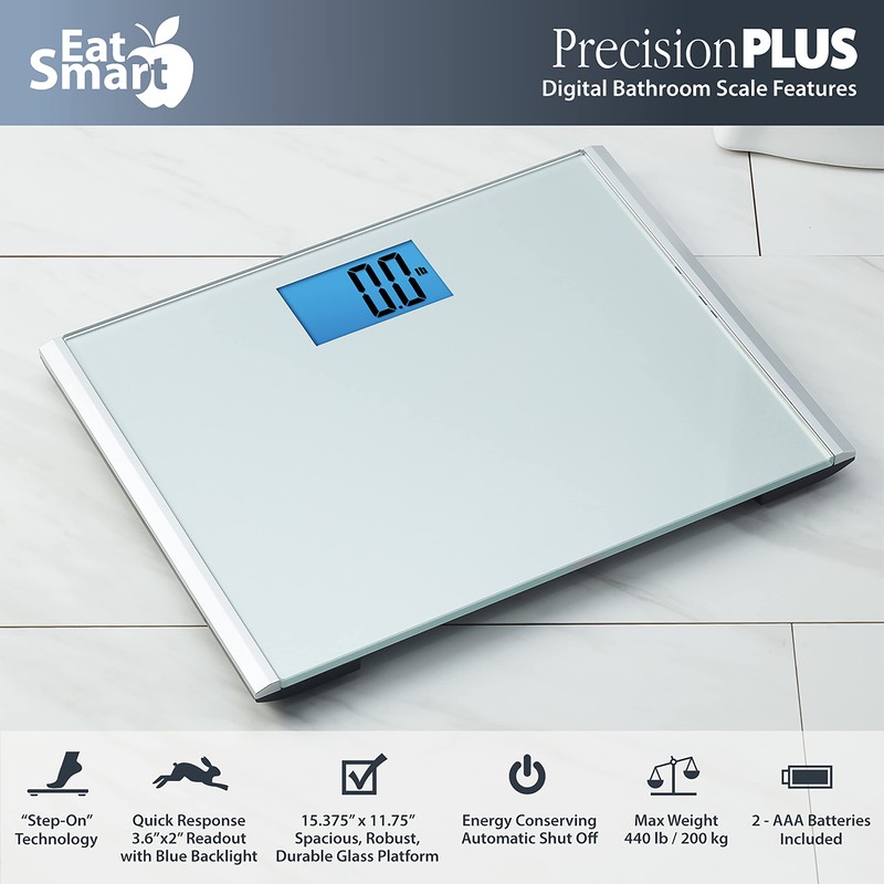Eat Smart Precision Plus Digital Bathroom Scale, 440-lb Capacity, Wide