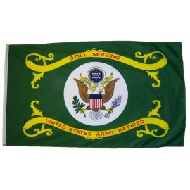 RFCO US Army Retired Flag 3x5 ft 200D Nylon Dura Green Veteran Vet "Still Serving"
