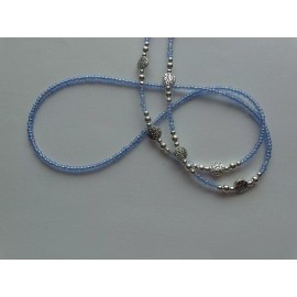Handmade IRIDESCENT BLUE SEED BEADS EYEGLASS HOLDER READERS CHAIN NECKLACE LOBSTER CLASPS
