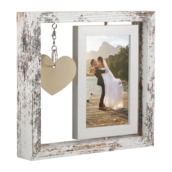Photo Frame 4x6, Rotating Floating Wooden Picture Frames with Heart