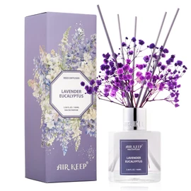 Airkeep Reed Diffuser Set,3.38 fl oz (100 ml) - Lavender Eucalyptus Oil Diffusers with 8 Reed Sticks, Home Fragrance Reed Diffuser for Bathroom Shelf Decor