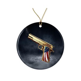 USA American Flag 2Nd Amendment Golden Gun Christmas Tree Holiday Ornament - Christmas Ornament - Christmas Decor - 2023 Ornament for Him Her Wife Husband Printed on Both Sides