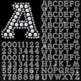 Towfed 214 Pcs 8 Sheets Pearl Self Adhesive Stickers 6 Sheets A-Z Glitter Rhinestone Letter Stickers and 2 Sheet 0-9 Glitter Number Stickers Bling Crystal Alphabet sticker for DIY Crafts (White+White)