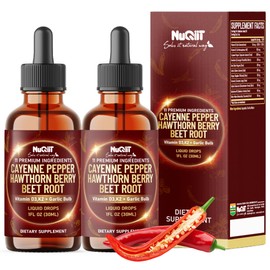11in1 Cayenne Pepper Liquid Drops with Hawthorn Berry, Vitamin D3, Vitamin K2, Beet Root, Turmeric, Ginger and More - Digestion Support - 2 Pack (60ml Total) for 60Days.