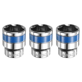 HARFINGTON 3pcs 1/2 Inch Drive 6-Point Socket 27mm CR-V Metric Shallow Socket Electric Wrench Socket for Mechanical Auto Repair, Silver Tone & Blue