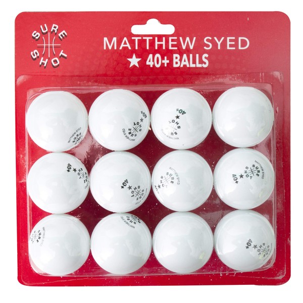 Sure Shot Matthew Syed 40+ Plastic Table Tennis Balls, Pack of 12