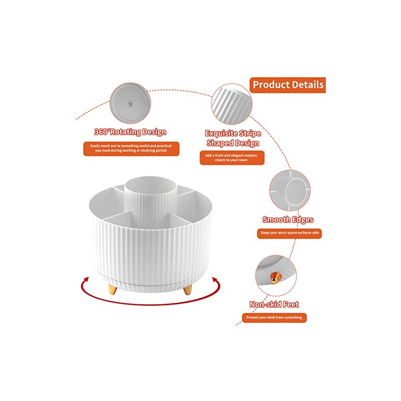 360° Rotating Desk Pencil Holder with 5 Compartments