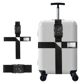 AWAMRWA Suitcase Strap with TSA Lock with 3-Digit Combination Code Including Name Plate Suitcase Straps Luggage Strap for Suitcases 190 cm Black