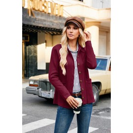 GRACE KARIN Cardigan Sweaters for Women 2024 Fall Knit Cardigan Open Front Button Down Cardigan Sweater Blazer Burgundy M