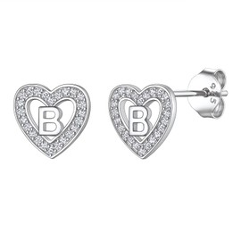 Suplight Initial Earrings Dainty 925 Sterling Silver Cubic Zirconia Heart Letter Stud Earrings B Womens Earrings