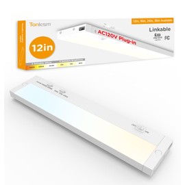 Tonlesm Under Cabinet Lighting Plug in, 7W 120V 3 Color 3000K/4000K/5000K, 3 Brightness, Super Bright, Ultra Thin Under Counter Lights for Kitchen, Linkable LED Cabinet Light,12 Inch White