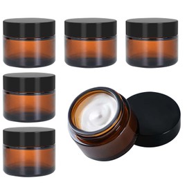 Amber Glass Cream Jars - 6 Pack Refillable Jars (30ml/50ml) for Women's Cosmetics & Essential Oils