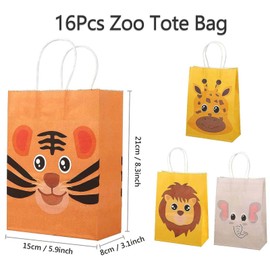 SIMIN 16 Pcs Zoo Goodie Bags with Handle - Small Animal Gift Bags Party Favors Bags Fall for Kids Birthday Party, Baby Showers and Party Supplies