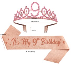 9th Birthday Decorations for Girl Including Birthday Sash & Crown. 9th Birthday Gifts for Girl, 9th Birthday Tiara Crown, 9th Birthday Sash, 9th Birthday Decorations Girl (9th Birthday)