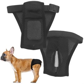 LeerKing Pack of 2 Mesh Heat Pants for Female Dogs, Washable Heat Pants with 6 Inserts, Female Dogs, Dog Nappies, Black, L