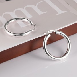 ALEXCRAFT Hoop Earrings for Women 925 Sterling Silver Chunky Earrings Elegant Large Big Lightweight Wide Thick Chunky Hoop Earring 40mm Medium Hoop Earrings Hypoallergenic Sterling Silver Earrings