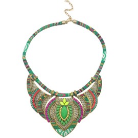 YAZILIND Bohemian Necklaces Ethnic Style Chunky Colourful Ethnic Festival Tribal Beaded Bib Collar Choker Costume Necklace Jewellery, Metal