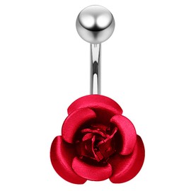 AZARIO LONDON Red Metallic Rose Sterling Silver Belly Bars Piercing