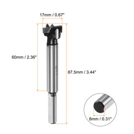 sourcing map Forstner Drill Bit 17mm / 11/16" K30/C1 Tungsten Carbide Tip Triangle Shank Wood Forstner Bit Opener Cutter for Hinge Hole Drilling Woodworking