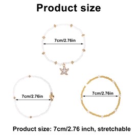 3pcs Shell Ankle Bracelets Set, Stretchable Boho Gold Seashell Ankle Bracelets for Women Elegant Pearl Gifts Summer Beach Foot Jewelry for Vacation Seaside Party (Style 2)