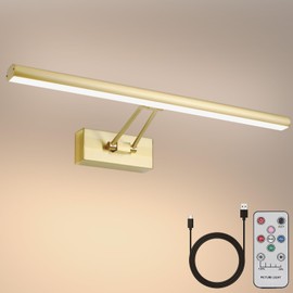 HOWMZON Wireless Picture Light,17.5" Art Light, Picture Light Battery Operated,3CCT Picture Lights for Wall,Wireless Picture Lights with Remote for Wall Display, Photo,Library Brass-Plated